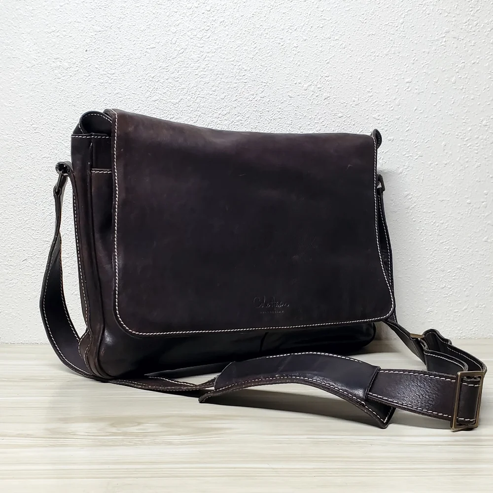 Cole Haan Brown Leather Messenger Bag with Adjustable Strap